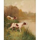 Circle of Thomas Blinks Two hounds by a river Oil on canvas 65.5 x 54.1cm; 25¾ x 21¼in Provenance: