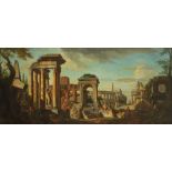 Studio of Giovanni Paolo Panini An architectural capriccio with figures amongst ruins, including the