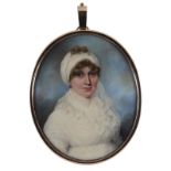 λAlexander Gallaway (Scottish act. 1794-1812) Portrait miniature of Mrs Tomas Pagan in a white dress