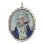 λRichard Cosway RA (1742-1821) Portrait miniature of a gentleman in a blue coat with gold buttons