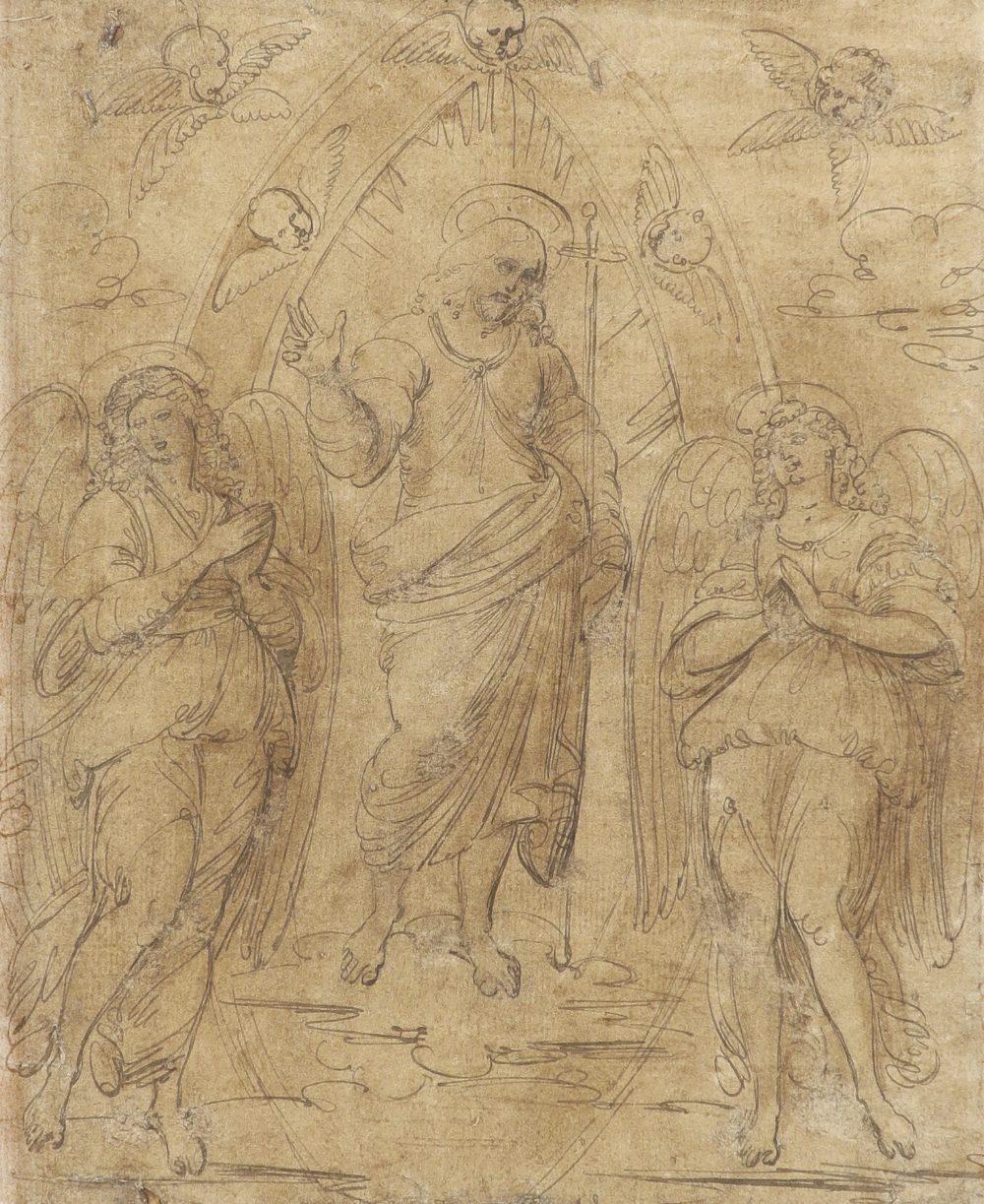 Attributed to Giuseppe Cades (Italian 1750-1799) Christ in a mandorla flanked by two angels Pen