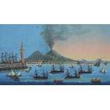 Continental School c. 1900 The Bay of Naples with Vesuvius erupting Gouache 30 x 54 cm; 11¾ x 21¼in