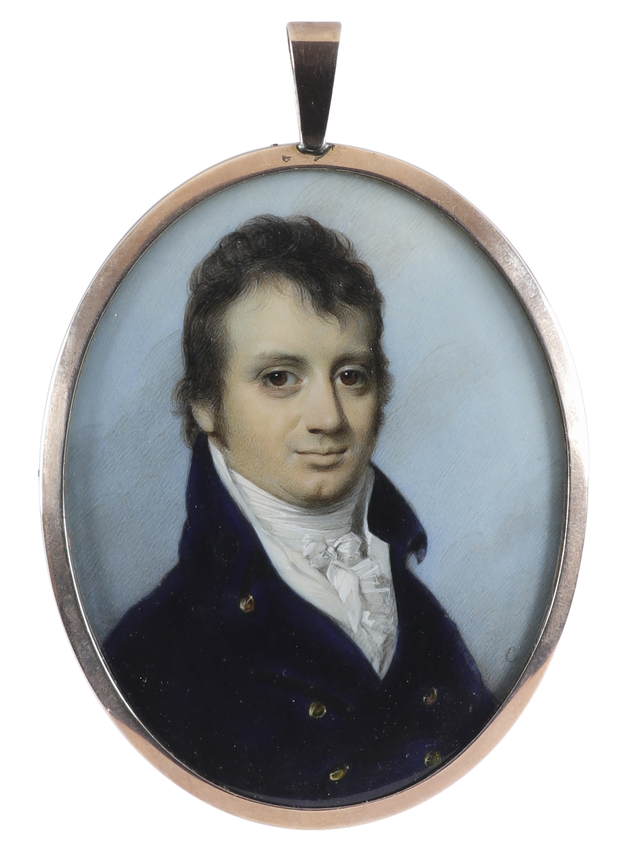 λGeorge Engleheart (1750-1829) Portrait miniature of Matthew Vaughan, in a blue jacket and white