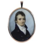 λGeorge Engleheart (1750-1829) Portrait miniature of Matthew Vaughan, in a blue jacket and white