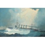 Lieutenant P. O. Griffiths RNR (20th Century) A British warship Signed Oil on canvas 58.4 x 88.