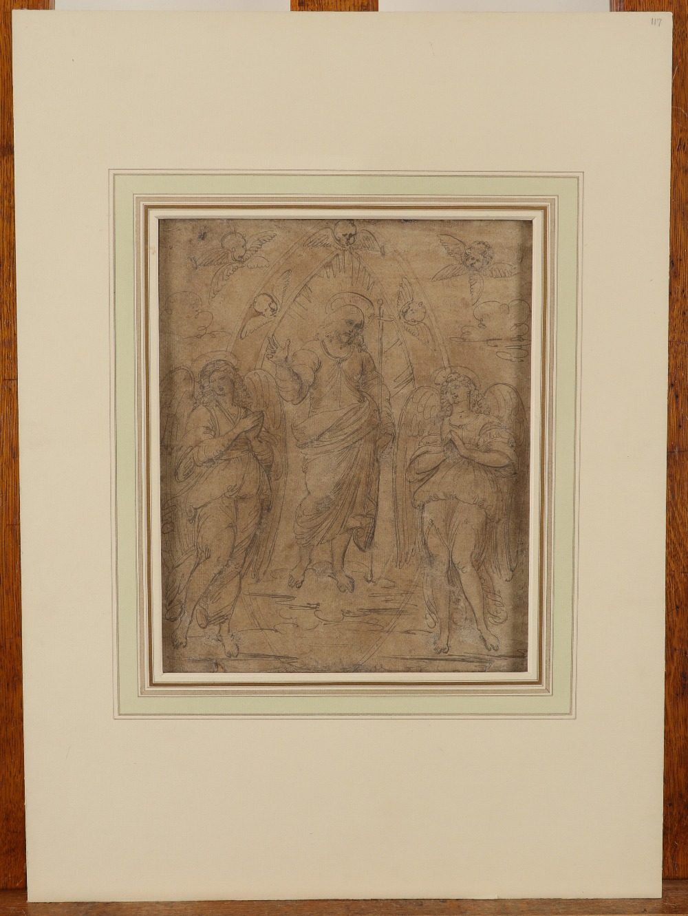 Attributed to Giuseppe Cades (Italian 1750-1799) Christ in a mandorla flanked by two angels Pen - Image 3 of 4