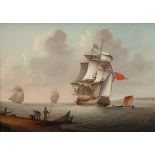 Francis Hustwick (1797-1865) An English yacht and other vessels off the coast, with fishermen on the