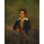 English School c.1849 Portrait of Edmund Waldo Meade-Waldo, holding a crossbow, in a landscape,