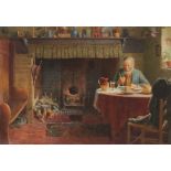 ‡Henry Edward Spernon Tozer (1864-1955) Interior with a man dining by the fire Signed and dated 1914