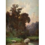 A.L. Banville (French 19th Century) Wooded landscape with a stream Signed Oil on panel 40.3 x 30.