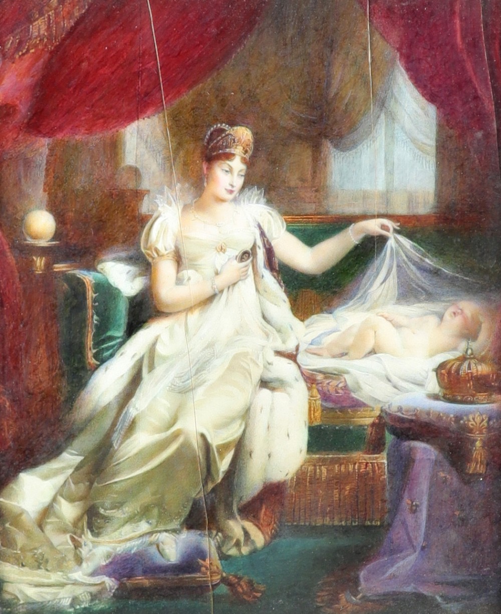 After Joseph Franque Miniature The Empress Marie Louise watching over the sleeping King of Rome