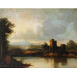 Scottish School 19th Century Landscape with a ruined church by a loch; Landscape with a castle above