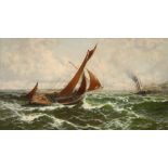 Thomas Rose Miles RCA (act. 1869-1906) Boat in choppy waters outside a harbour Signed Oil on