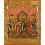 Russian School The Incredulity of St. Thomas Inscribed in Cyrillic Tempera on gilt ground on panel