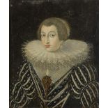 Manner of Frans Pourbus Portrait of a lady, half length, wearing a black and white dress with