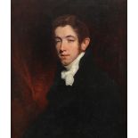 Circle of Sir Thomas Lawrence Portrait of a young gentleman wearing a black coat and white stock