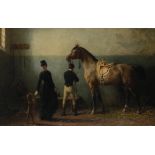 Otto Eerelman (Dutch 1839-1926) Saddling Up Signed Oil on canvas 44 x 68cm; 17 x 26¾in Provenance: