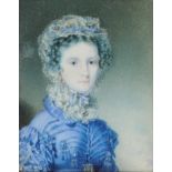 λEnglish School c.1840 Portrait miniature of Mrs Harriet Stewart, née MacLaine, of Fasnacloich, in a