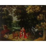 Circle of Jan Brueghel the Younger Orpheus playing the lyre to the animals Oil on canvas 103 x
