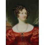 λSir William Charles Ross RA (1794-1860) Portrait miniature of a lady wearing a red dress, pearl