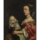 John Greenhill (c.1644-1676) Portrait of a mother, half-length with a red mantle over a brown dress,
