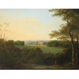 Anglo-Irish School Early 19th Century Extensive park landscape with a country house in the distance,