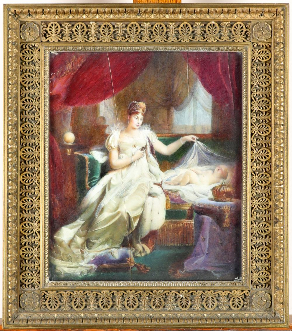 After Joseph Franque Miniature The Empress Marie Louise watching over the sleeping King of Rome - Image 2 of 3