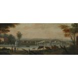 English School 18th Century View of Old Walton Bridge over the Thames Oil on canvas 34.5 x 82.5cm;