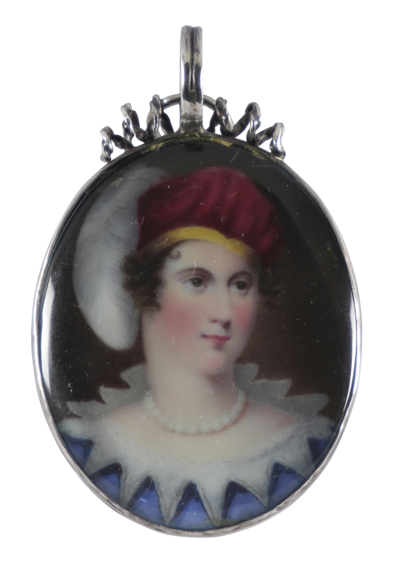 Attributed to Samuel Collins (1735-1768) Portrait miniature of a lady wearing a red velvet hat