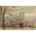 Herbert Menzies Marshall VPRWS, RE, ROI (1841-1913) Parliament Square from Whitehall; St Paul's from