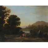 German School c.1700 River landscape with boat building Oil on copper 40.4 x 51.1cm; 16 x 20in