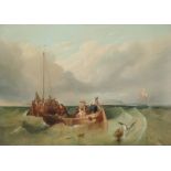 Circle of William Clarkson Stanfield Coastal scene with fishing vessels in choppy waters Bears a