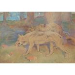 William Walls RSA RSW (Scottish 1860-1942) Two wolves; Lion cubs Two, each signed The former pastel,