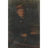 English School Late 19th Century Portrait of a boy in a skiff amongst the reeds Oil on canvas 91.7 x