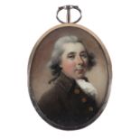 λAbraham Daniel (c.1750-1806) Portrait miniature of a gentleman, in a brown coat with gold