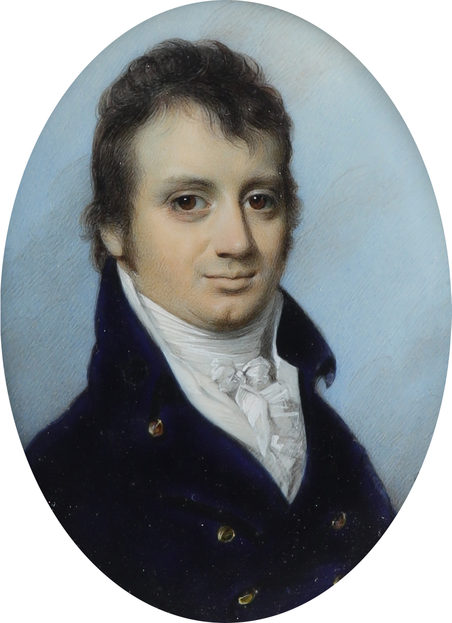 λGeorge Engleheart (1750-1829) Portrait miniature of Matthew Vaughan, in a blue jacket and white - Image 2 of 3