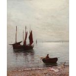 Gustave de Breanski (1856-1898) Coastal landscape with fishing boats Signed and dated 1887 Oil on