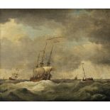 Francis Swaine (1725-1782) Reefed ship in high winds Signed Oil on canvas 30.5 x 35.7cm; 12 x 14in