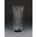 An Orrefors glass vase by Vicki Lindstrand, flaring cylindrical form on applied black glass foot,
