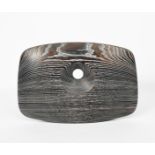 ES sculpture with aperture a burnished and polished oak sculpture with ovoid central hole, signed ES