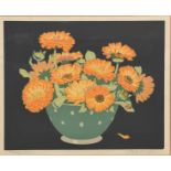 John Hall Thorpe (1874-1947) Marigolds woodcut in colours on paper, framed signed and titled in