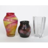 A Hartley Wood Sunderland glass vase, shouldered amorphic form, pink and amber streaked glass with