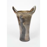 ‡ Mick Casson (1925-2003) a tall salt-glaze stoneware vase with loop handles, waisted cylindrical