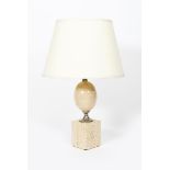 A Phillipe Barbier travertine marble and chrome table lamp, rectangular marble plinth supporting