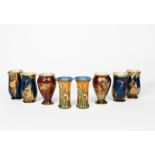 A pair of Fielding's Crown Devon vases, pattern no. 2209, cylindrical form with flaring necks,