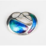 An Art Nouveau Charles Horner silver and enamel brooch, oval, pierced form enamelled in shades of