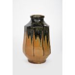 ‡ Mike Dodd (born 1946) a cut-sided stoneware bottle, shouldered form, yellow ochre with river