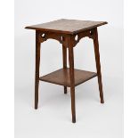 An oak occasional table, square section on flaring, tapering square section legs, with square shelf,