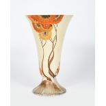 'Rhodanthe' a Clarice Cliff trumpet vase, shape no.702, painted in colours printed mark, 30.5cm.