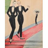 ‡ Dorte Clara Dodo Burgner (1907-1998) Admirers on the Red Carpet watercolour on paper, mounted